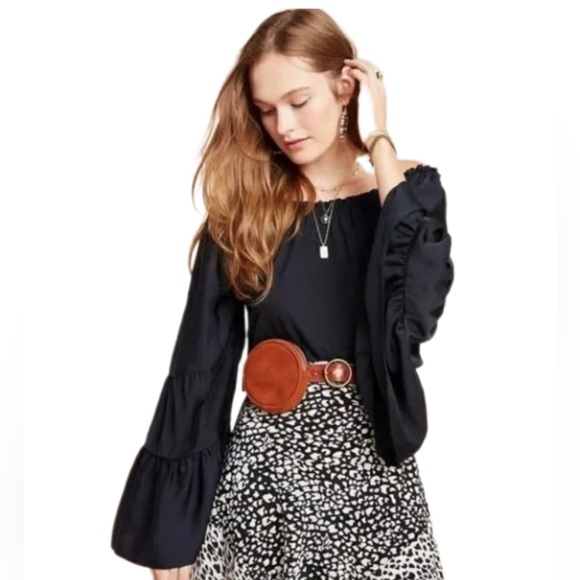 Anthropologie Tops - Anthropologie Black Off-Shoulder Blouse with Bell Sleeves